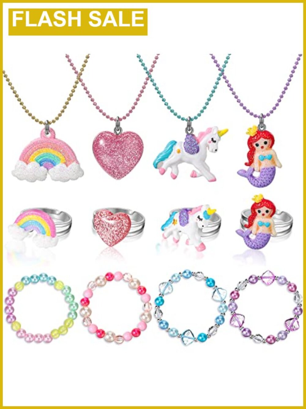 12 Pc Kids Jewelry Set Bracelets Necklace Rings Epoxy Resin Alloy Play